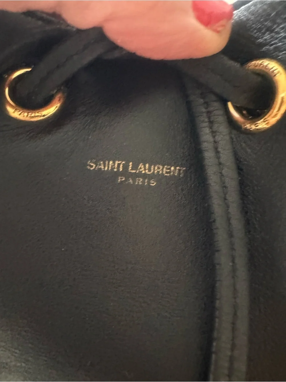 Saint Laurent Black Leather Drawstring Hobo with Gold-Tone Hardware